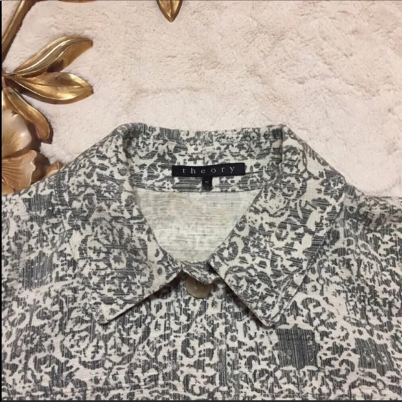 Theory Grey Brocade Cropped Button Down Jacket M - Picture 10 of 10